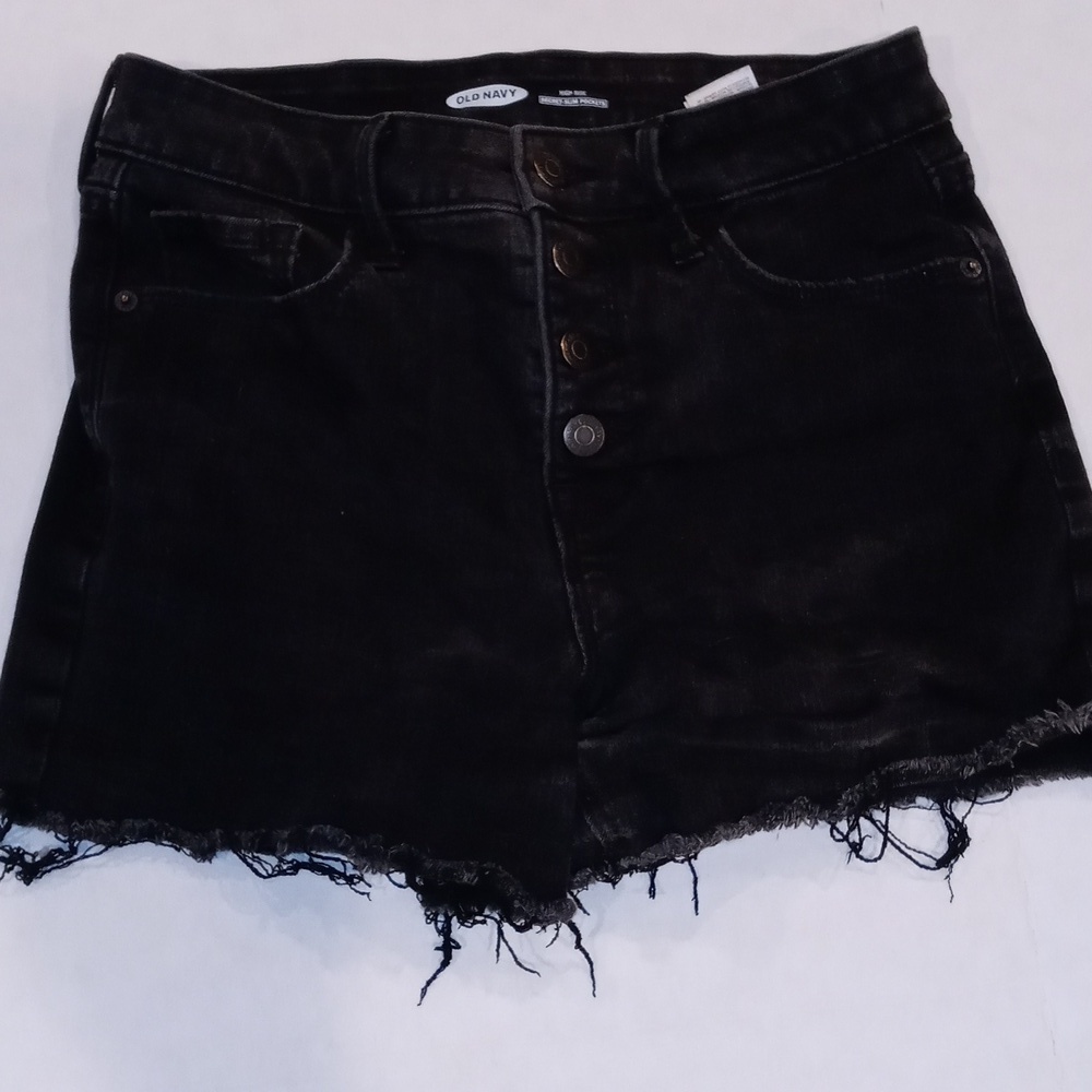 Old Navy black button-up cut off jean shorts